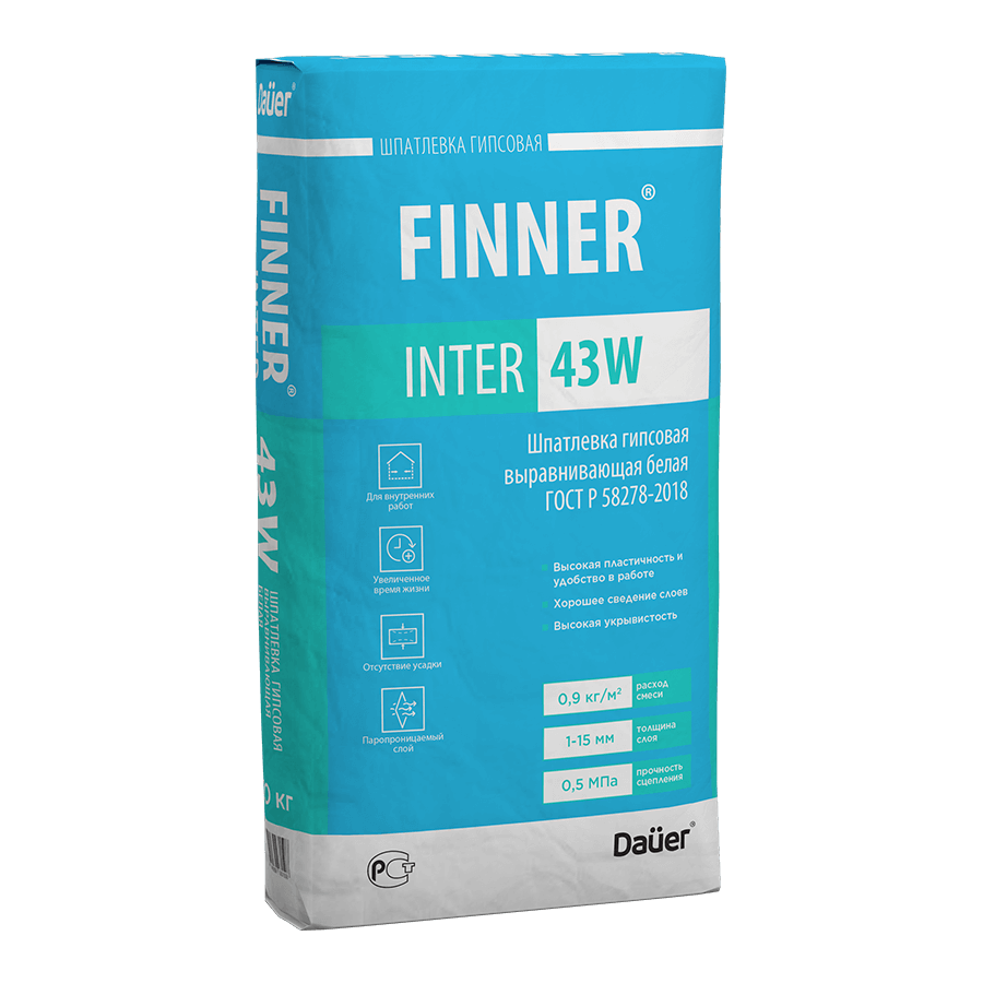 FINNER® INTER 43 W Шпатлевка гипсовая выравнивающая белая
