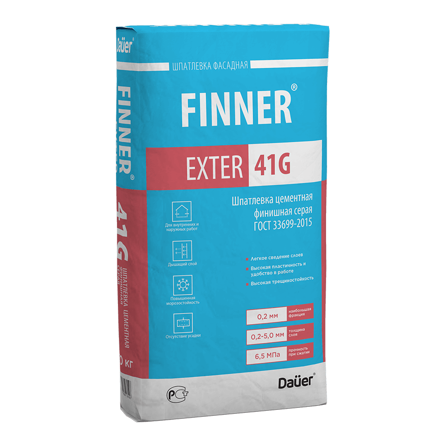 FINNER® EXTER 41G Шпатлевка цементная финишная серая